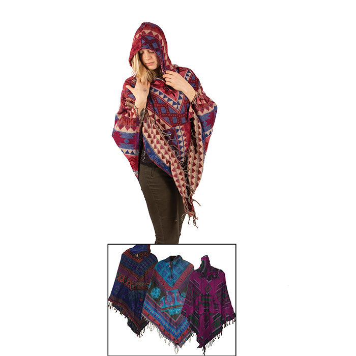 Patterned Wool Poncho - Assorted