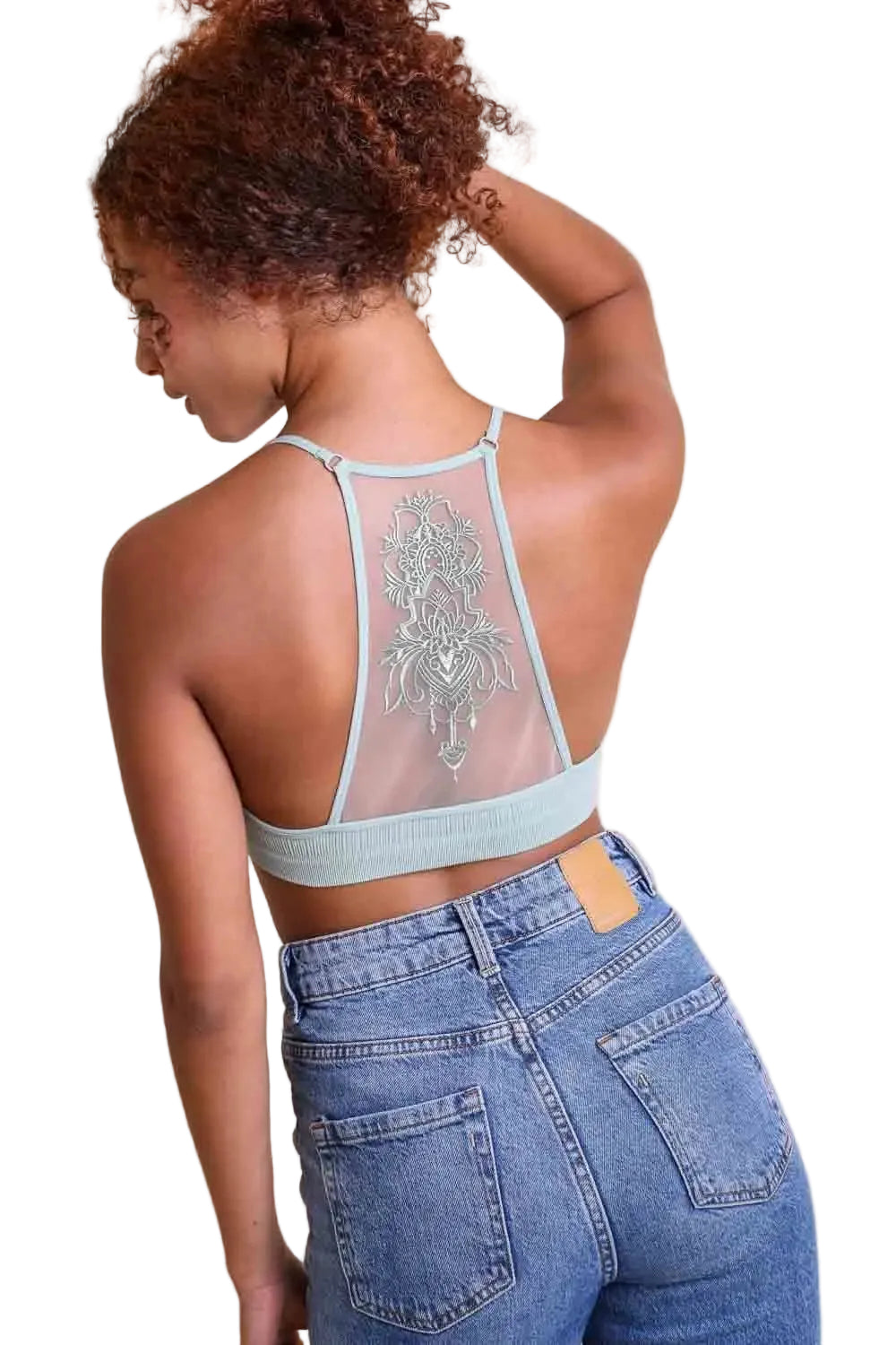 Tattoo Mesh Racerback Bralette in Sage