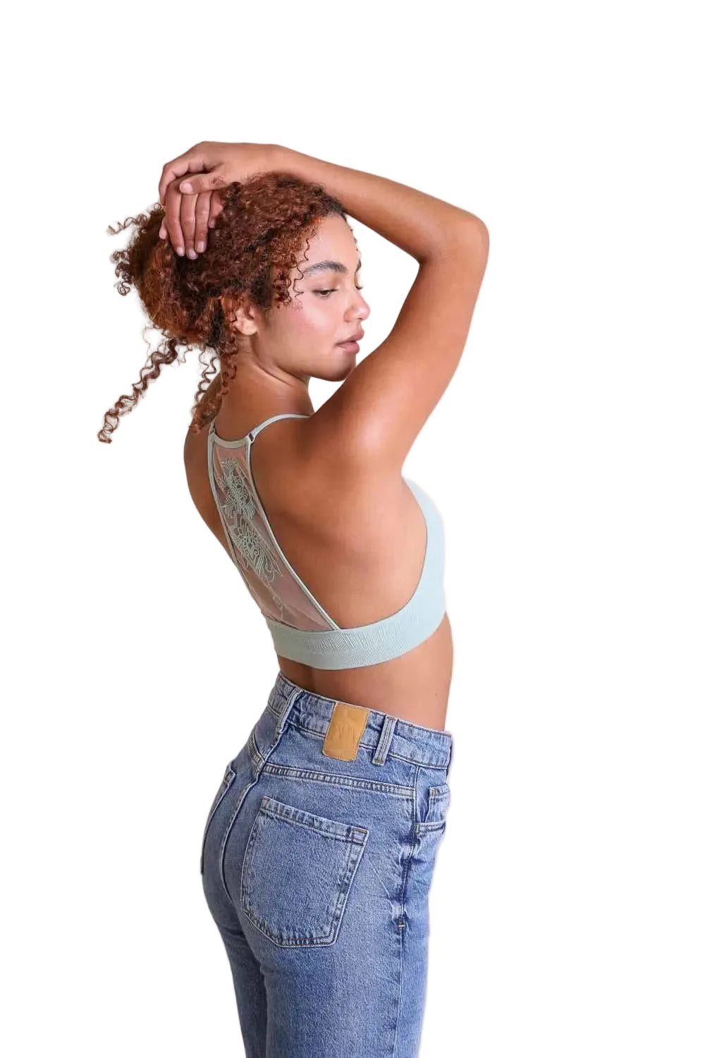 Tattoo Mesh Racerback Bralette in Sage
