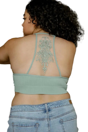 Tattoo Mesh Racerback Bralette in Sage
