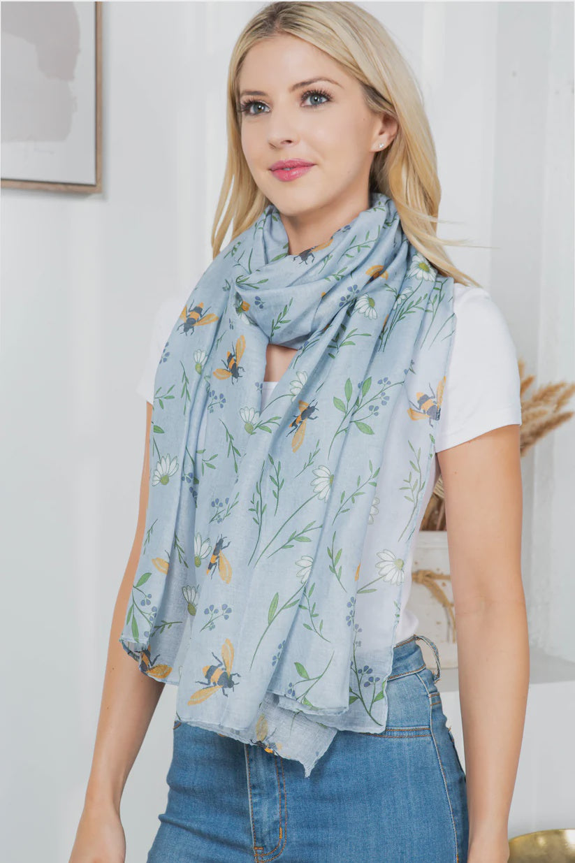Floral Bee Scarf (Light Blue) SALE