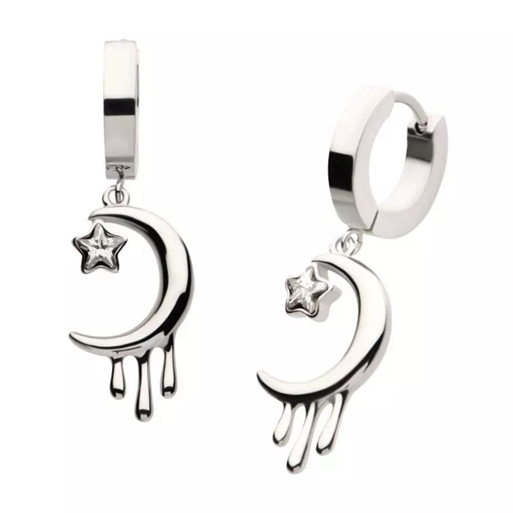 Dripping Crescent Moon Huggie Earrings