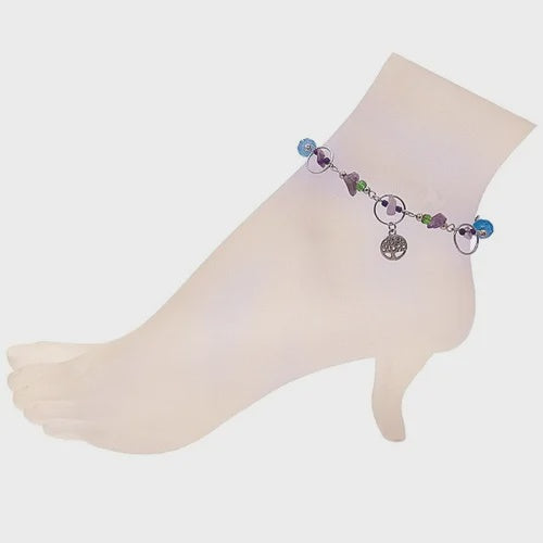 Tree of Life Hoop Anklet with Chip Stones