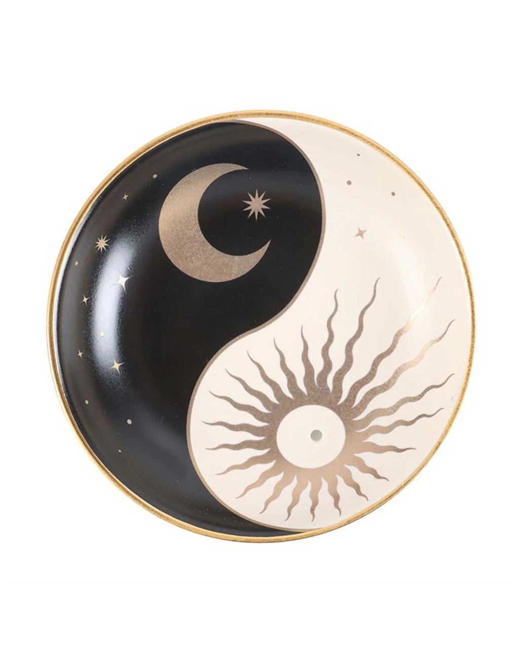 Yin Yang Sun & Moon Black & Gold Dish Incense Burner