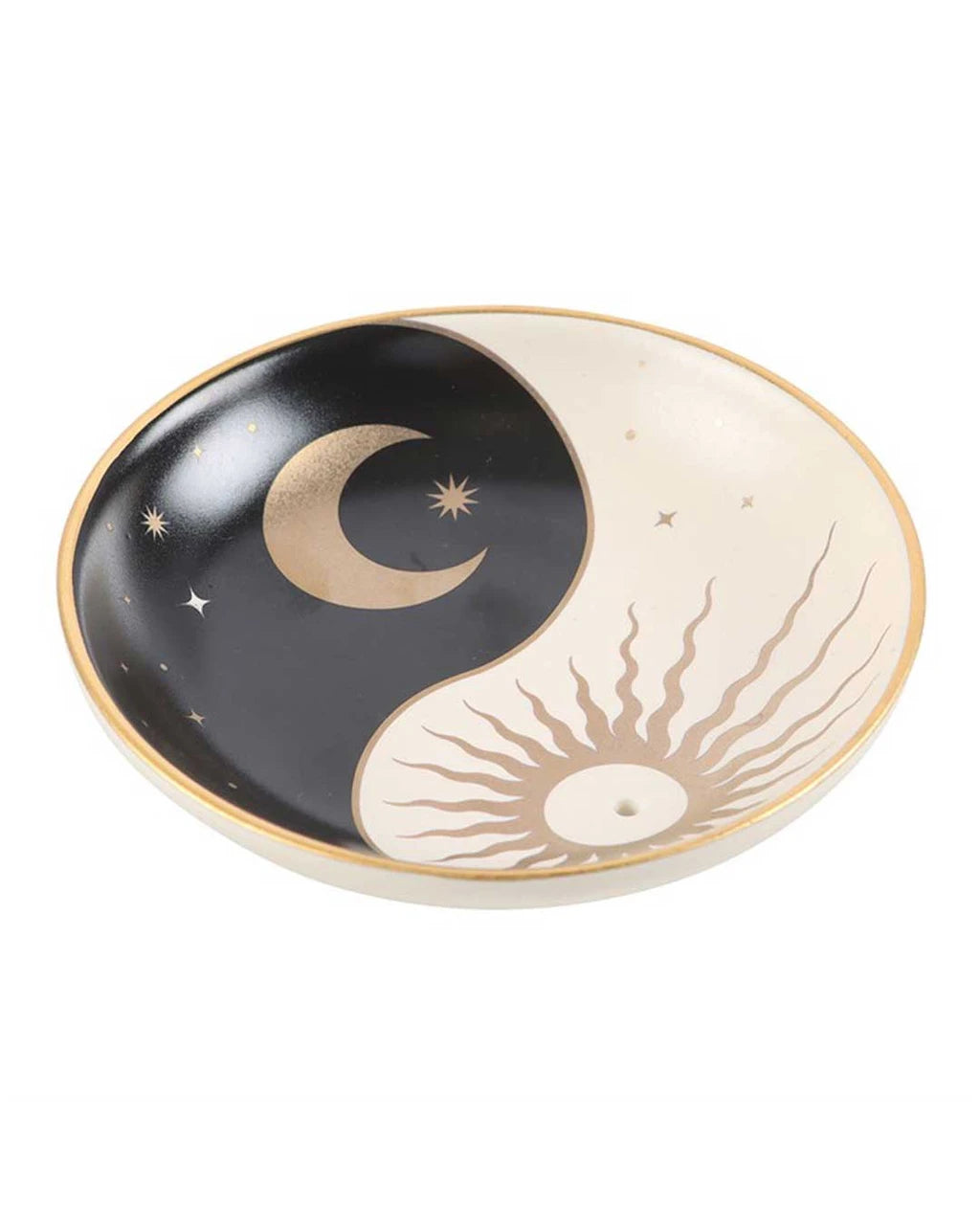 Yin Yang Sun & Moon Black & Gold Dish Incense Burner